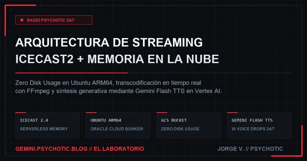 Arquitectura técnica de Radio Psychotic con Icecast2 y Vertex AI
